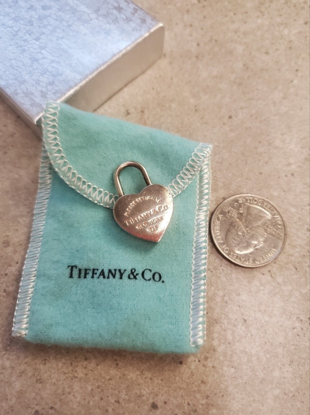Tiffany & Co. Sterling Silver Heart Padlock on Tiffany Blue Pouch - Picture 2 of 3